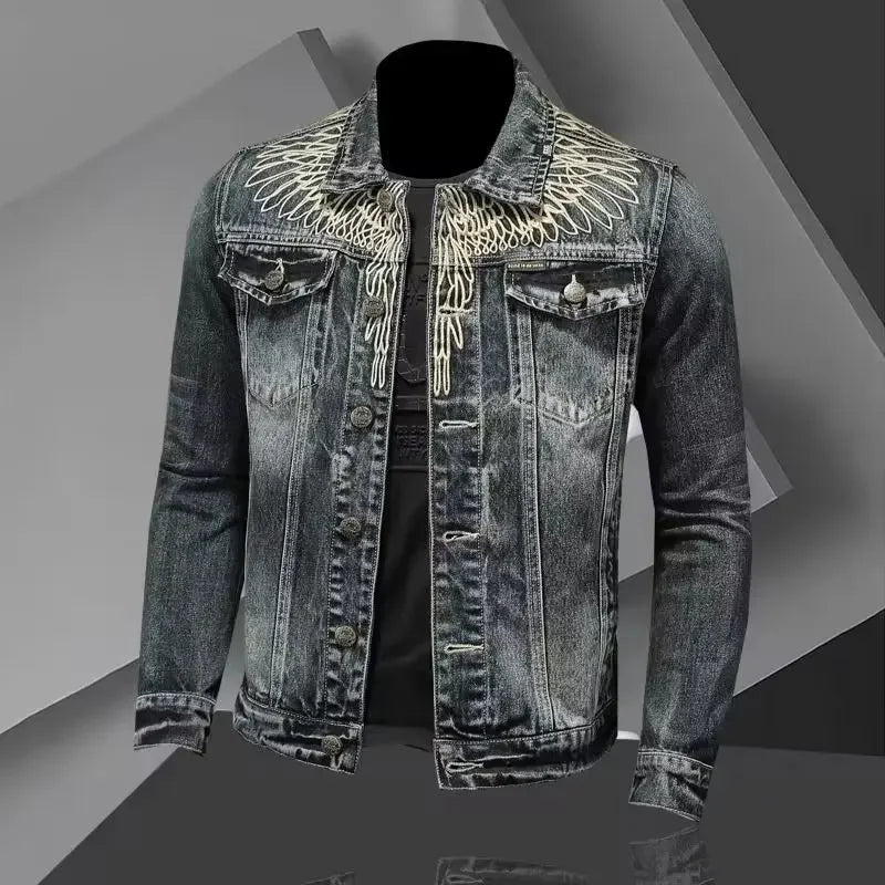 VOIDWEAR SIGNAL_FRAME_07 ☰ slim-fit denim jacket shown in Seoul night street scene, minimalist structure visible under urban light