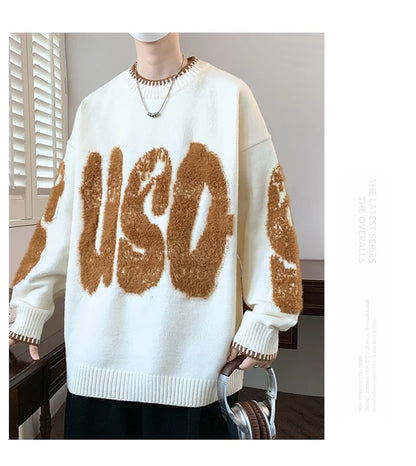 VOIDWEAR VDR_VANISH_10 ECHO jacquard letter knit sweater, washed midweight knit, oversize streetwear layering piece