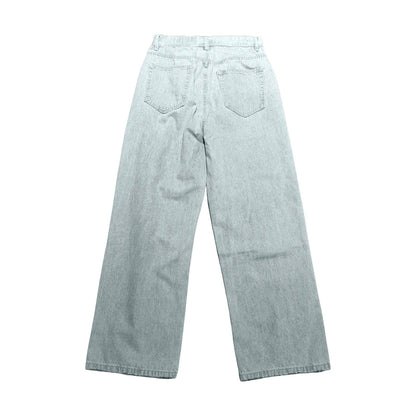 VOIDWEAR VDR_VANISH_01 ☰ hybrid overalls-style baggy jeans, distressed light denim, glyph tab signal detailing, streetwear silhouette