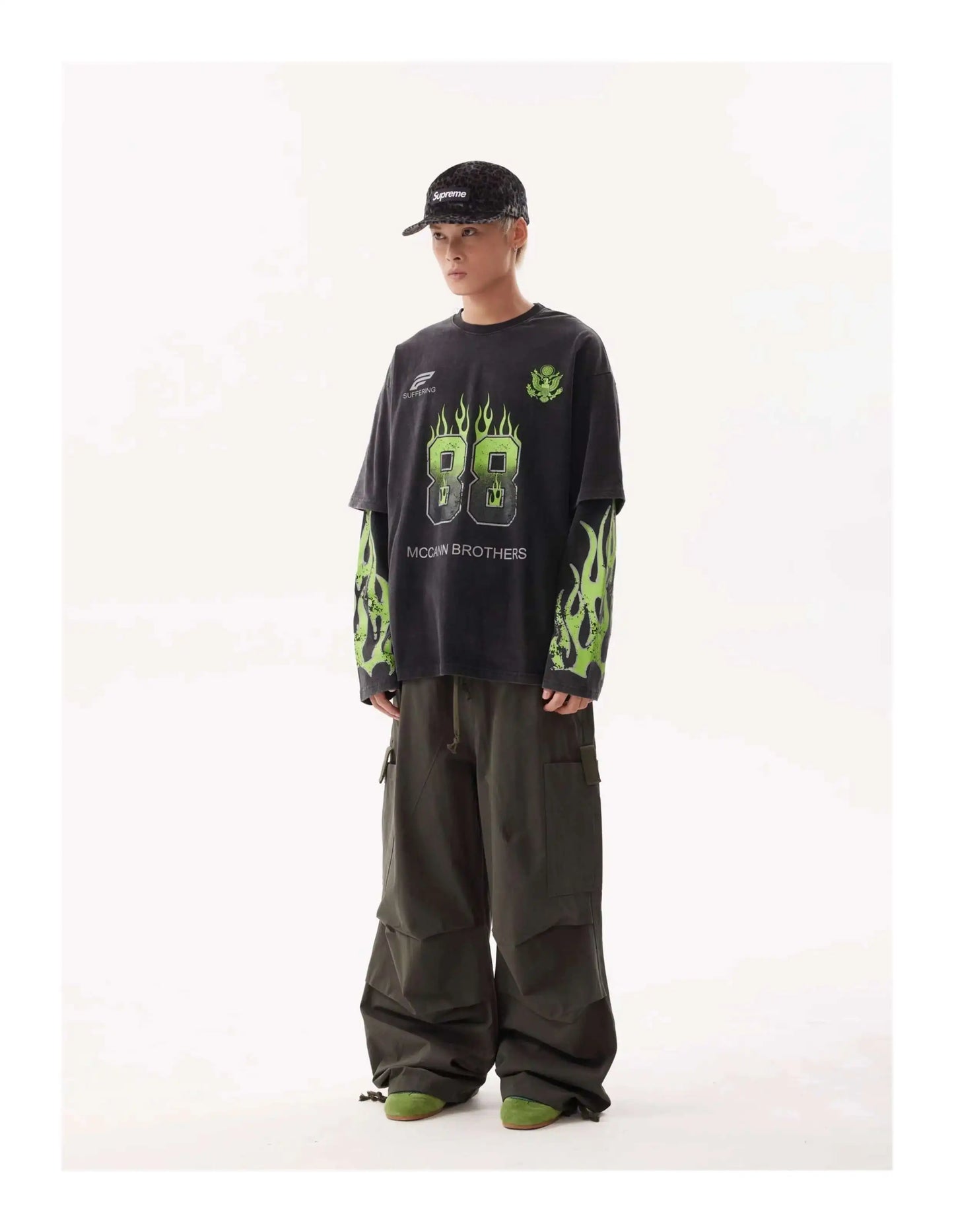 VOIDWEAR VDR_SIGNAL_28W5039 ☰ washed long sleeve, fake two-piece layered shirt, ritual-coded glyph design