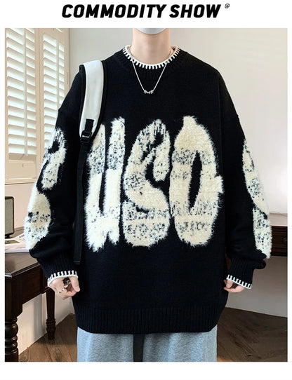 VOIDWEAR VDR_VANISH_10 ECHO jacquard letter knit sweater, washed midweight knit, oversize streetwear layering piece