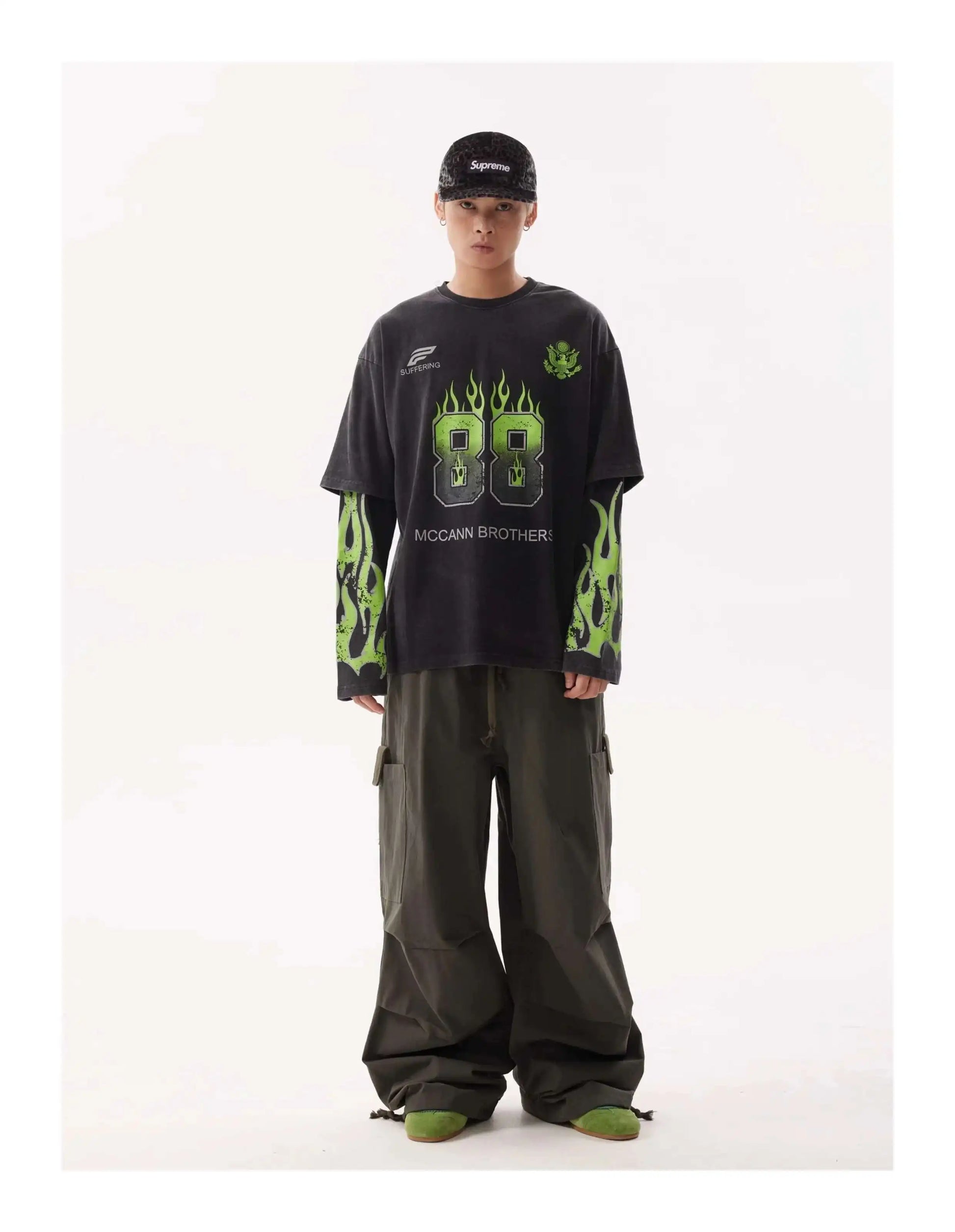 VOIDWEAR VDR_SIGNAL_28W5039 ☰ washed long sleeve, fake two-piece layered shirt, ritual-coded glyph design