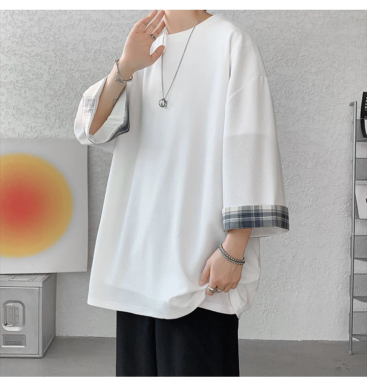 GRIDFORM_02 Oversized Plaid Cuff Tee-VOIDWEAR™