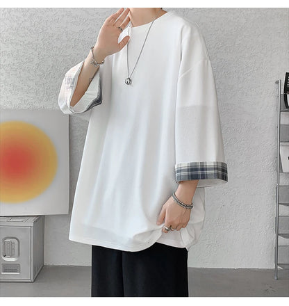 GRIDFORM_02 Oversized Plaid Cuff Tee-VOIDWEAR™