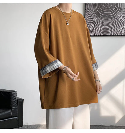 GRIDFORM_02 Oversized Plaid Cuff Tee-VOIDWEAR™