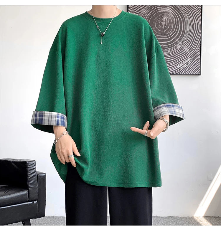 GRIDFORM_02 Oversized Plaid Cuff Tee-VOIDWEAR™