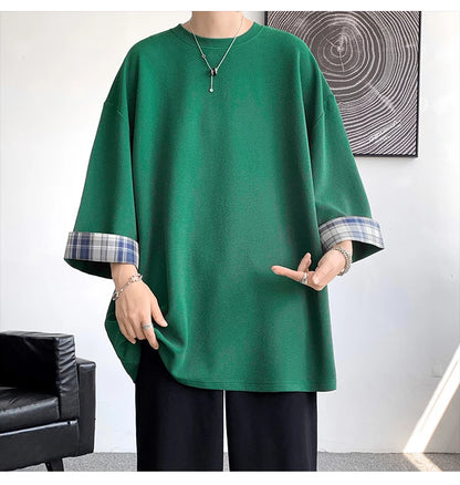 GRIDFORM_02 Oversized Plaid Cuff Tee-VOIDWEAR™