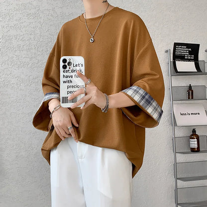 GRIDFORM_02 Oversized Plaid Cuff Tee-VOIDWEAR™