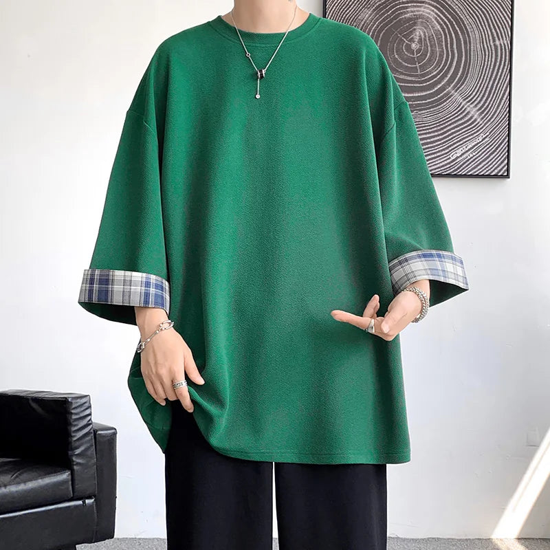 GRIDFORM_02 Oversized Plaid Cuff Tee-VOIDWEAR™