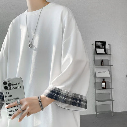 GRIDFORM_02 Oversized Plaid Cuff Tee-VOIDWEAR™