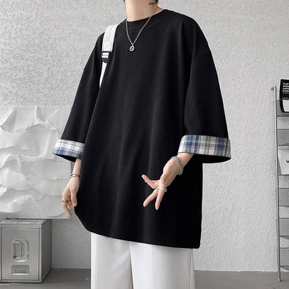 GRIDFORM_02 Oversized Plaid Cuff Tee-VOIDWEAR™