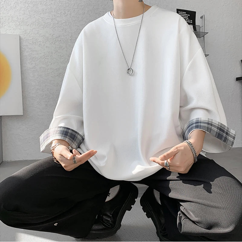 GRIDFORM_02 Oversized Plaid Cuff Tee-VOIDWEAR™