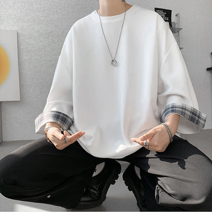 GRIDFORM_02 Oversized Plaid Cuff Tee-VOIDWEAR™