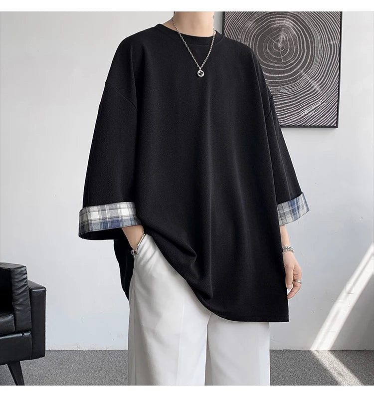 GRIDFORM_02 Oversized Plaid Cuff Tee-VOIDWEAR™