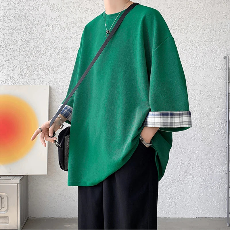 GRIDFORM_02 Oversized Plaid Cuff Tee-VOIDWEAR™