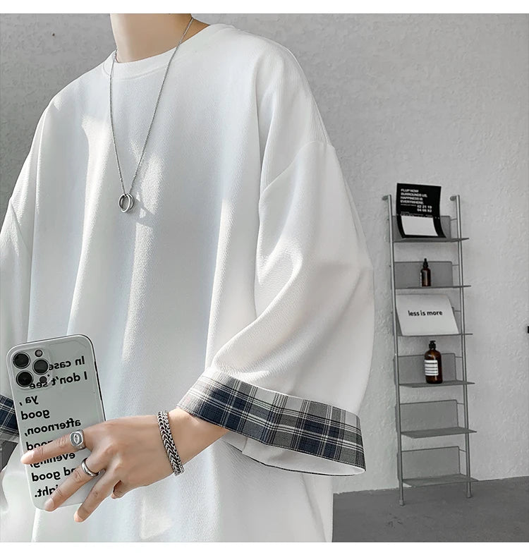 GRIDFORM_02 Oversized Plaid Cuff Tee-VOIDWEAR™