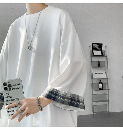 GRIDFORM_02 Oversized Plaid Cuff Tee-VOIDWEAR™