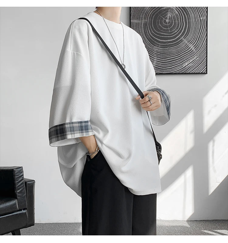 GRIDFORM_02 Oversized Plaid Cuff Tee-VOIDWEAR™