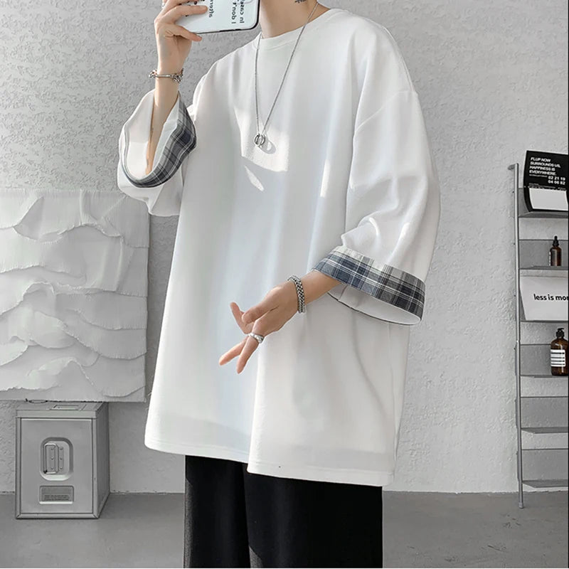 GRIDFORM_02 Oversized Plaid Cuff Tee-VOIDWEAR™