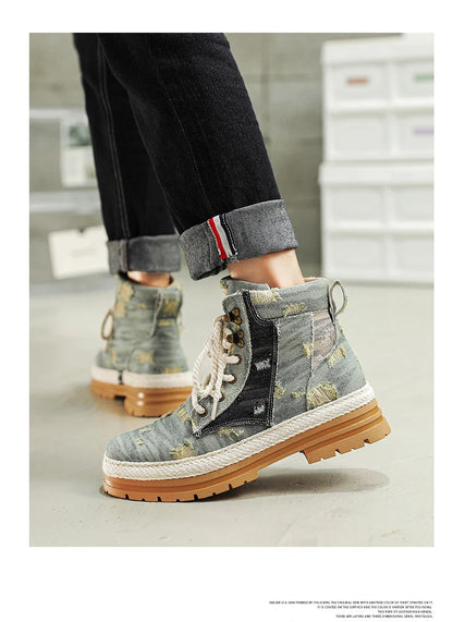 SIGNAL-VANISH-07 | Men's Denim Leather Ankle Boots-VOIDWEAR™