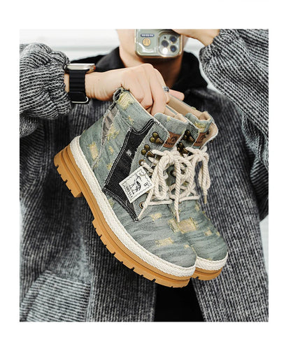 SIGNAL-VANISH-07 | Men's Denim Leather Ankle Boots-VOIDWEAR™