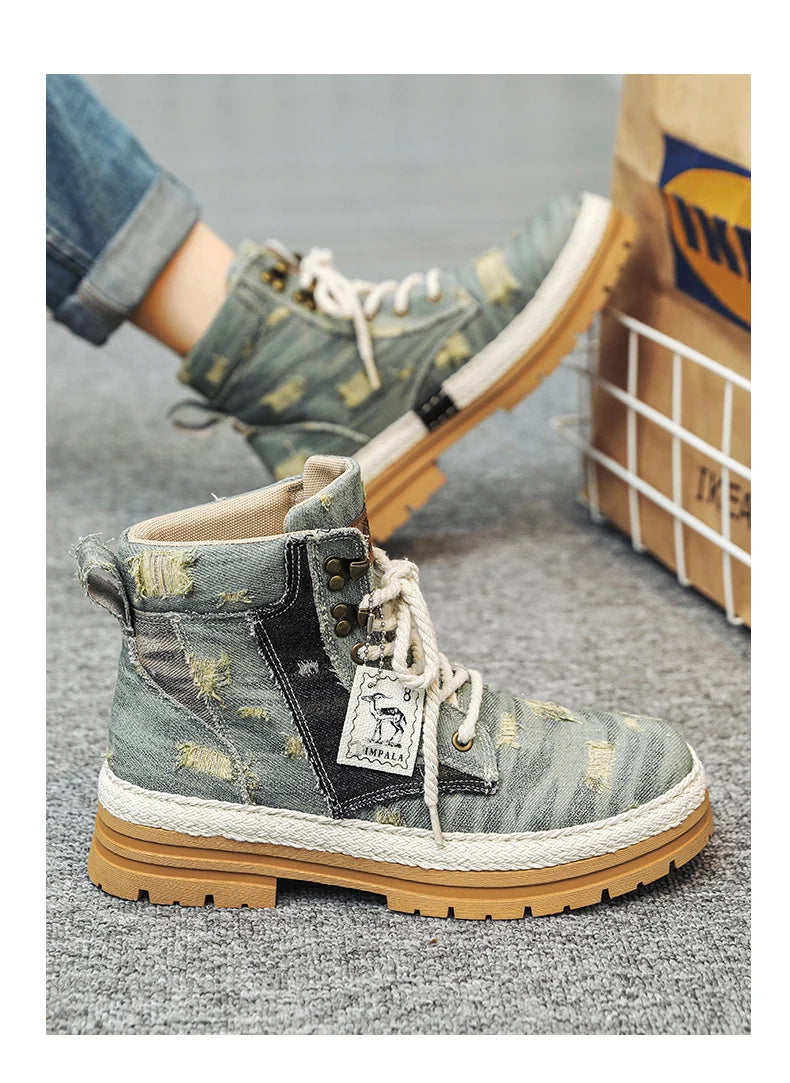 SIGNAL-VANISH-07 | Men's Denim Leather Ankle Boots-VOIDWEAR™