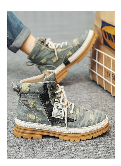 SIGNAL-VANISH-07 | Men's Denim Leather Ankle Boots-VOIDWEAR™