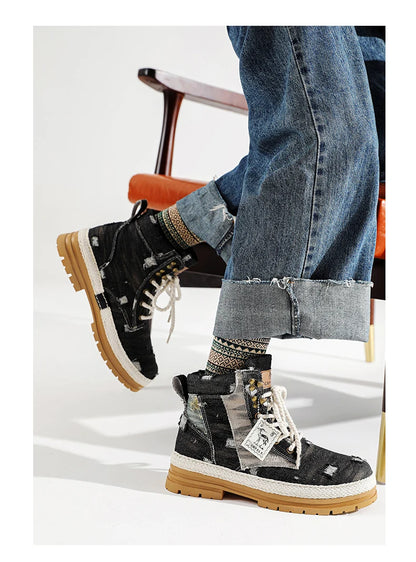 SIGNAL-VANISH-07 | Men's Denim Leather Ankle Boots-VOIDWEAR™