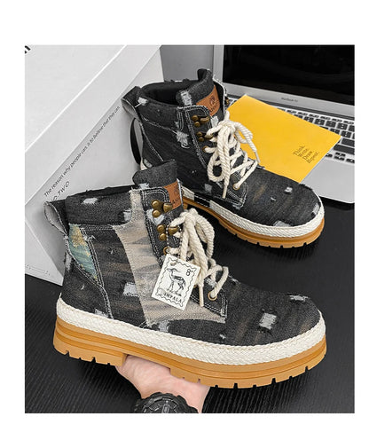 SIGNAL-VANISH-07 | Men's Denim Leather Ankle Boots-VOIDWEAR™