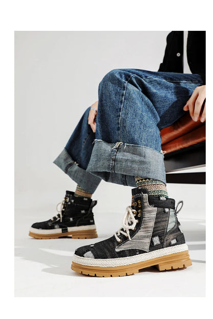 SIGNAL-VANISH-07 | Men's Denim Leather Ankle Boots-VOIDWEAR™