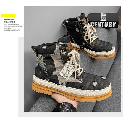 SIGNAL-VANISH-07 | Men's Denim Leather Ankle Boots-VOIDWEAR™
