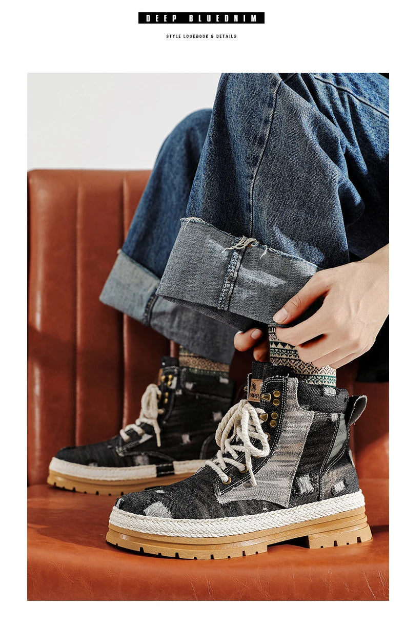 SIGNAL-VANISH-07 | Men's Denim Leather Ankle Boots-VOIDWEAR™