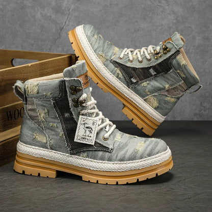 SIGNAL-VANISH-07 | Men's Denim Leather Ankle Boots-VOIDWEAR™