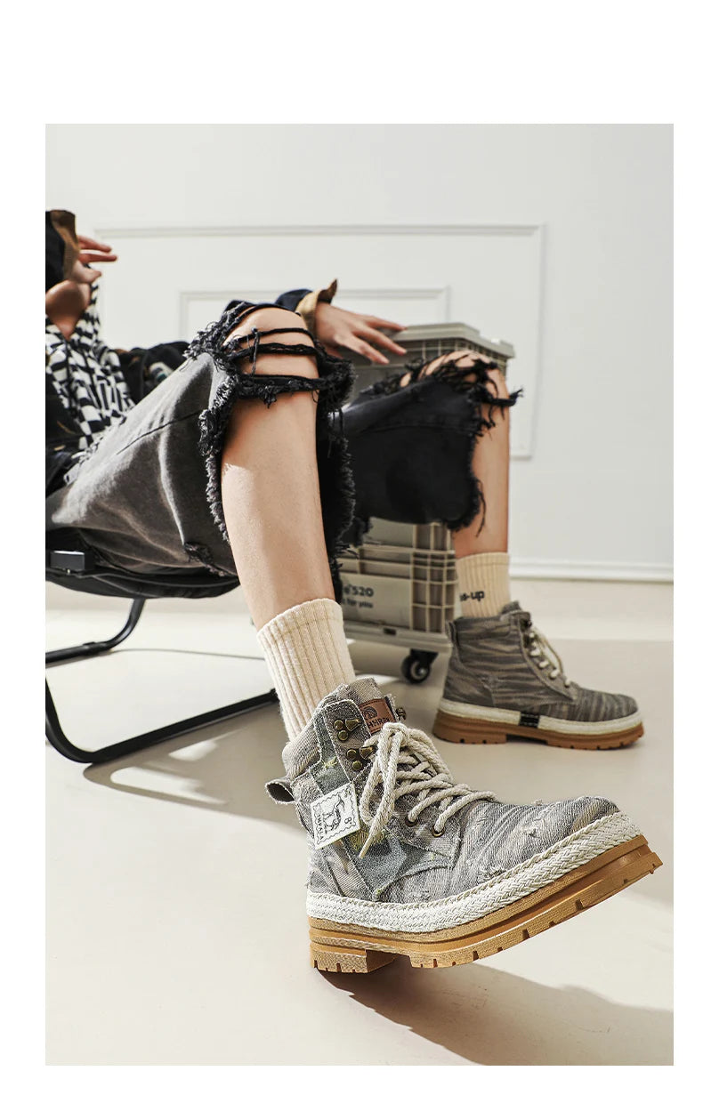 SIGNAL-VANISH-07 | Men's Denim Leather Ankle Boots-VOIDWEAR™