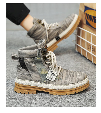 SIGNAL-VANISH-07 | Men's Denim Leather Ankle Boots-VOIDWEAR™