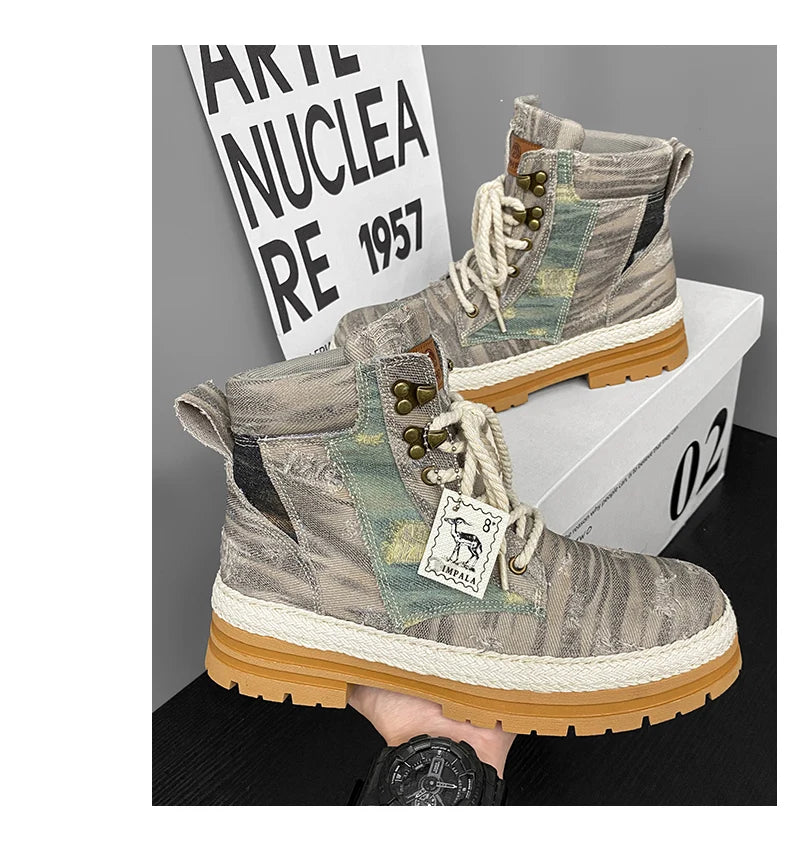 SIGNAL-VANISH-07 | Men's Denim Leather Ankle Boots-VOIDWEAR™