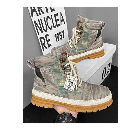 SIGNAL-VANISH-07 | Men's Denim Leather Ankle Boots-VOIDWEAR™