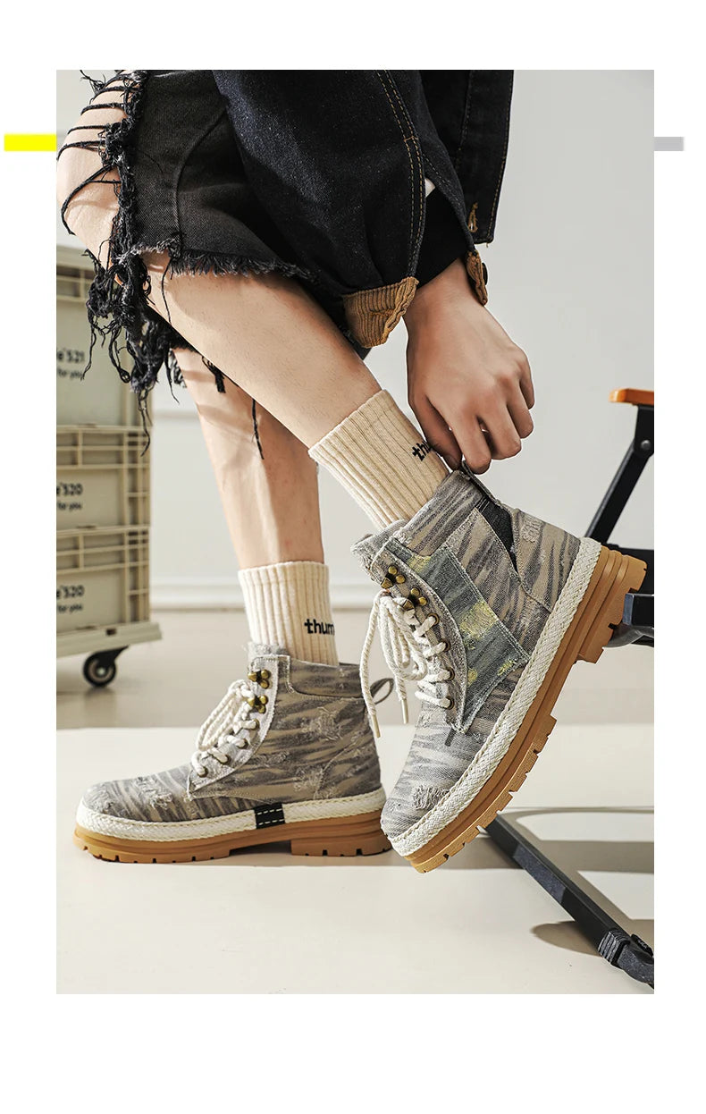 SIGNAL-VANISH-07 | Men's Denim Leather Ankle Boots-VOIDWEAR™