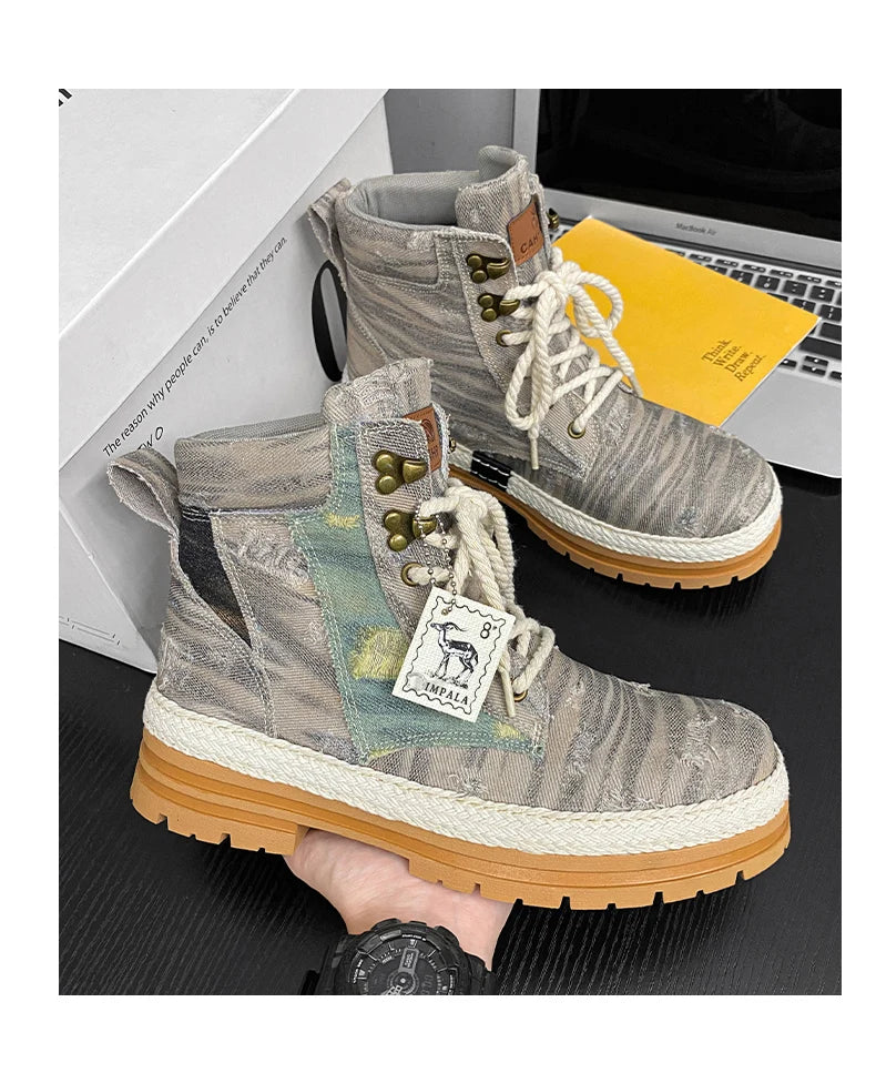 SIGNAL-VANISH-07 | Men's Denim Leather Ankle Boots-VOIDWEAR™