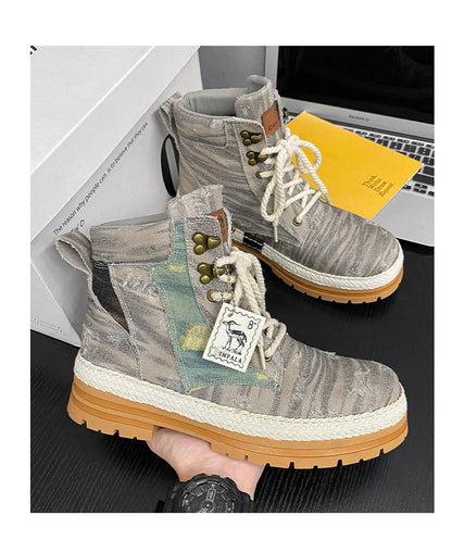 SIGNAL-VANISH-07 | Men's Denim Leather Ankle Boots-VOIDWEAR™