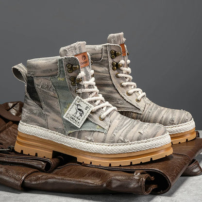 SIGNAL-VANISH-07 | Men's Denim Leather Ankle Boots-VOIDWEAR™