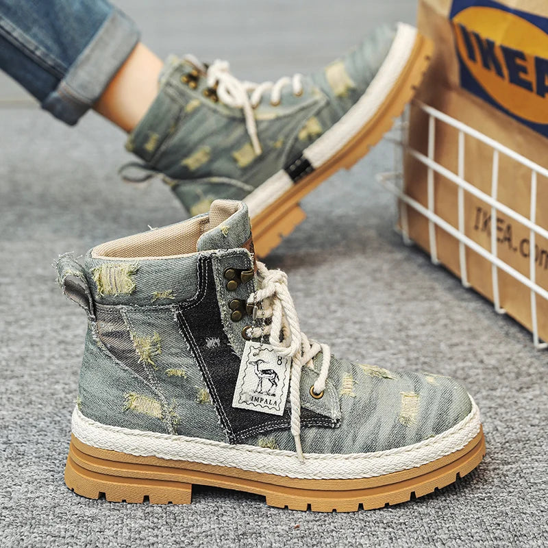 SIGNAL-VANISH-07 | Men's Denim Leather Ankle Boots-VOIDWEAR™
