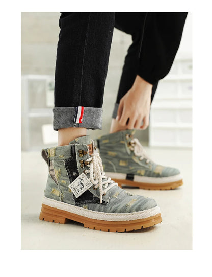 SIGNAL-VANISH-07 | Men's Denim Leather Ankle Boots-VOIDWEAR™