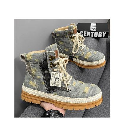 SIGNAL-VANISH-07 | Men's Denim Leather Ankle Boots-VOIDWEAR™