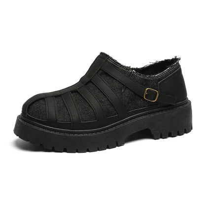 SIGNAL_12 ☰ Black Caged Split Leather Shoes-VOIDWEAR™