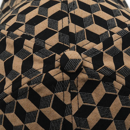 VOIDWEAR SIGNAL_CAP_11 ☰ washed cotton streetwear baseball cap with embroidered glyph and adjustable strap, unisex ritual-inspired headwear. Close-up of a fabric with a geometric black and brown pattern