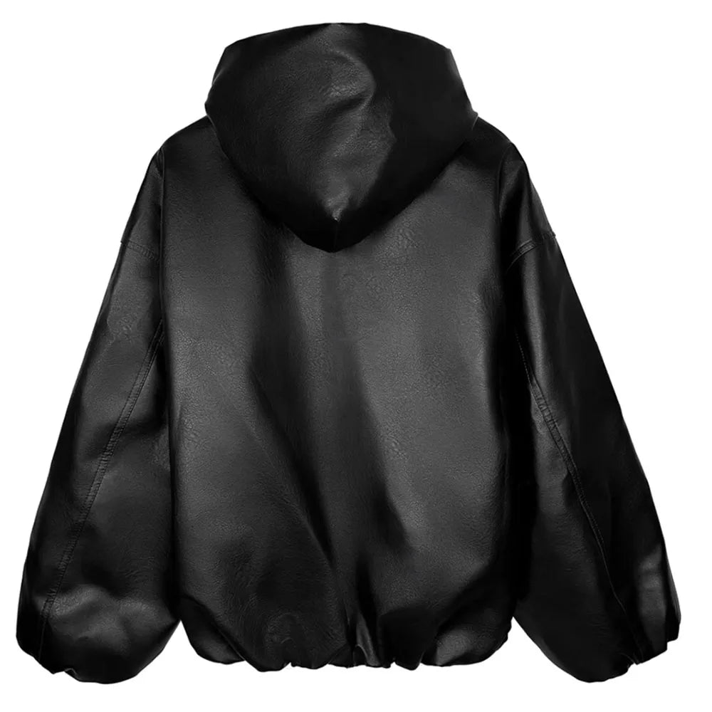 VANISH_06 ☰ Black PU Hooded Windbreaker-VOIDWEAR™