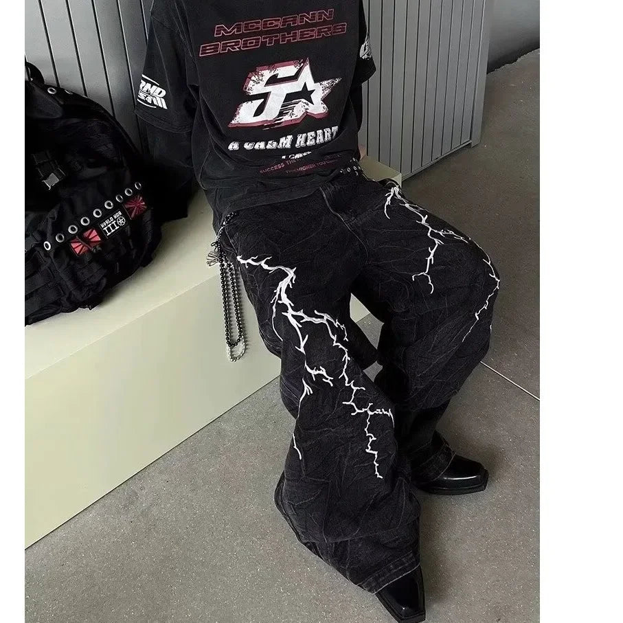 VDR Embroidered Lightning Jeans-VOIDWEAR™