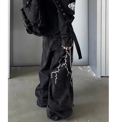 VDR Embroidered Lightning Jeans-VOIDWEAR™