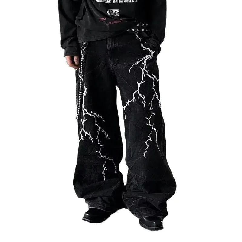 VDR Embroidered Lightning Jeans-VOIDWEAR™
